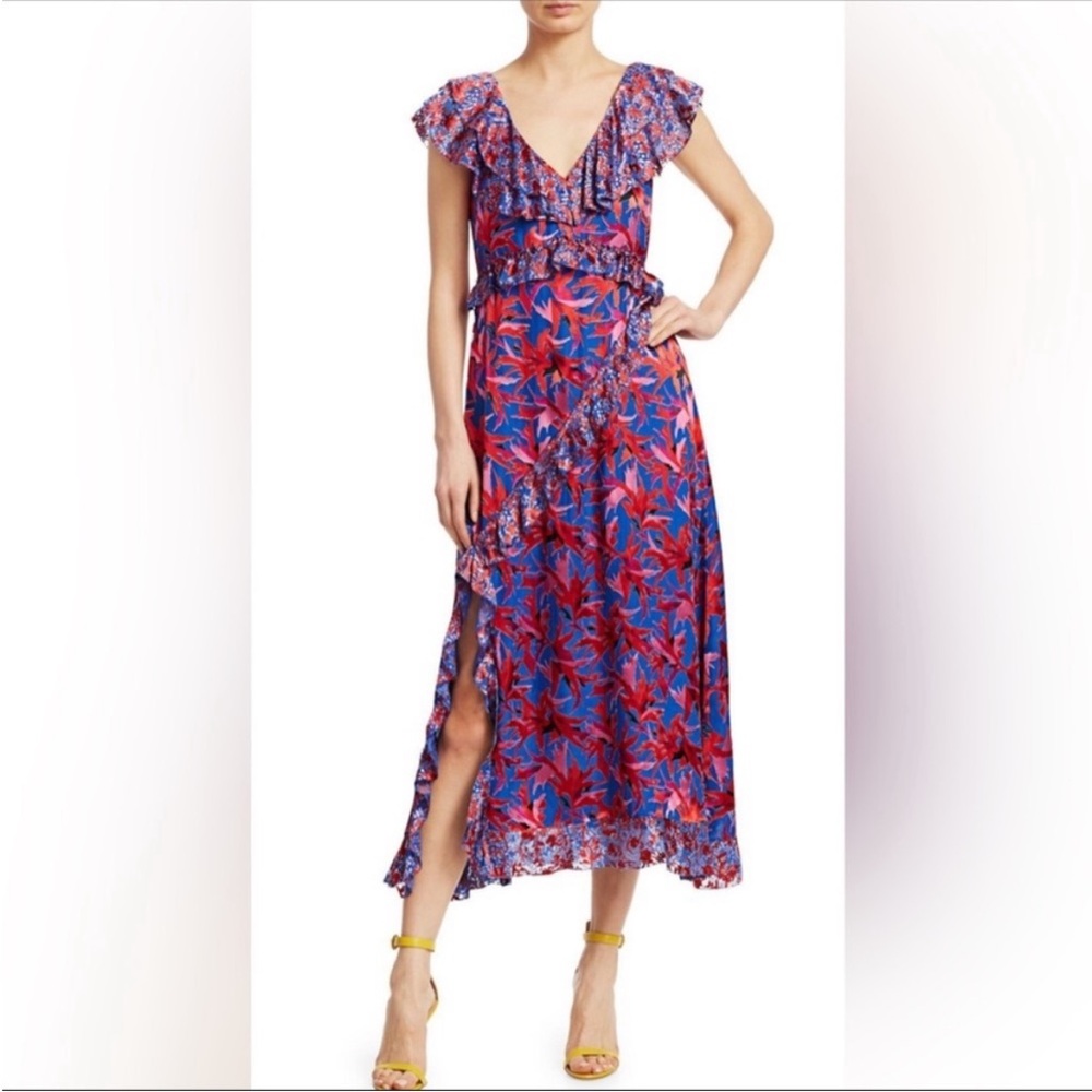 Tanya Taylor Arielle Floral V-Neck Ruffle Dress